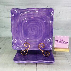 Tabletops CAMPAGNOLO Purple Rippled Hand Painted Ceramic Dinner Plates Set 3